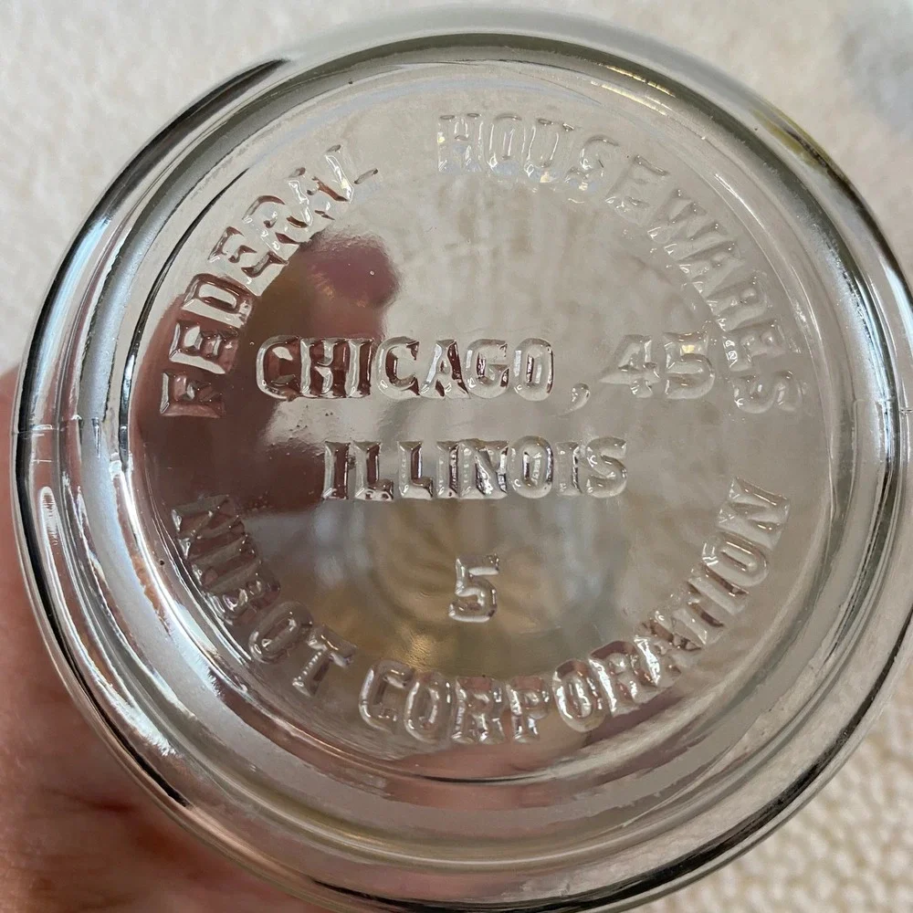 Vintage Federal Housewares Nut Chopper Mustard Yellow Gold‎ Glass Jar Nibot Corp